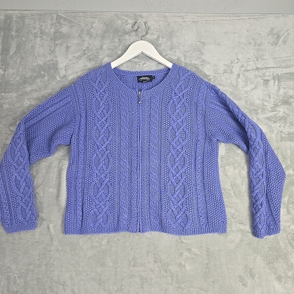 Icelandic Design Silk Angora Cable Knit Cardigan Medium‎ Purple Cottage